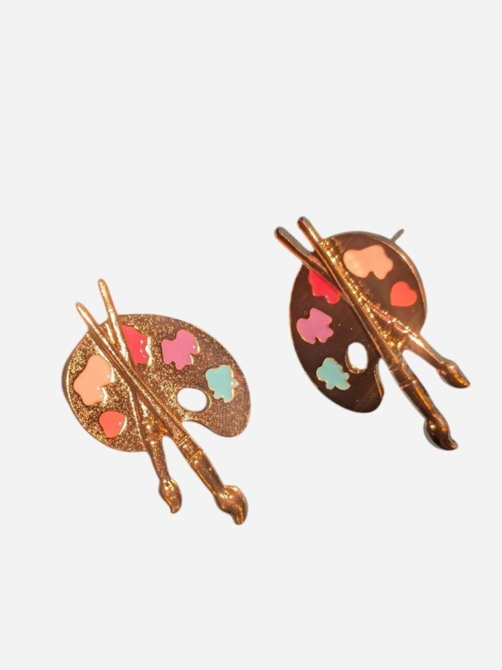 Pink and blue paint palette earrings with paintbrushes brand new